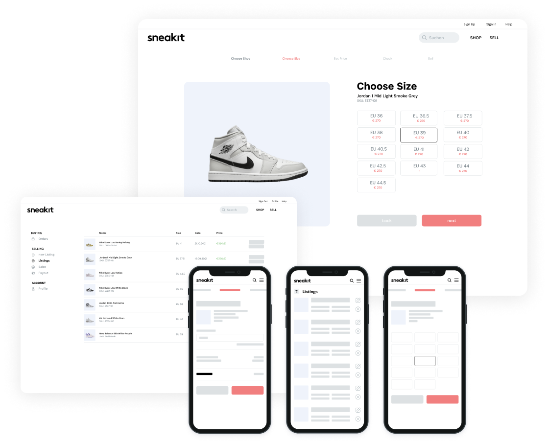 The Sneakit Marketplace on desktop and mobile phones